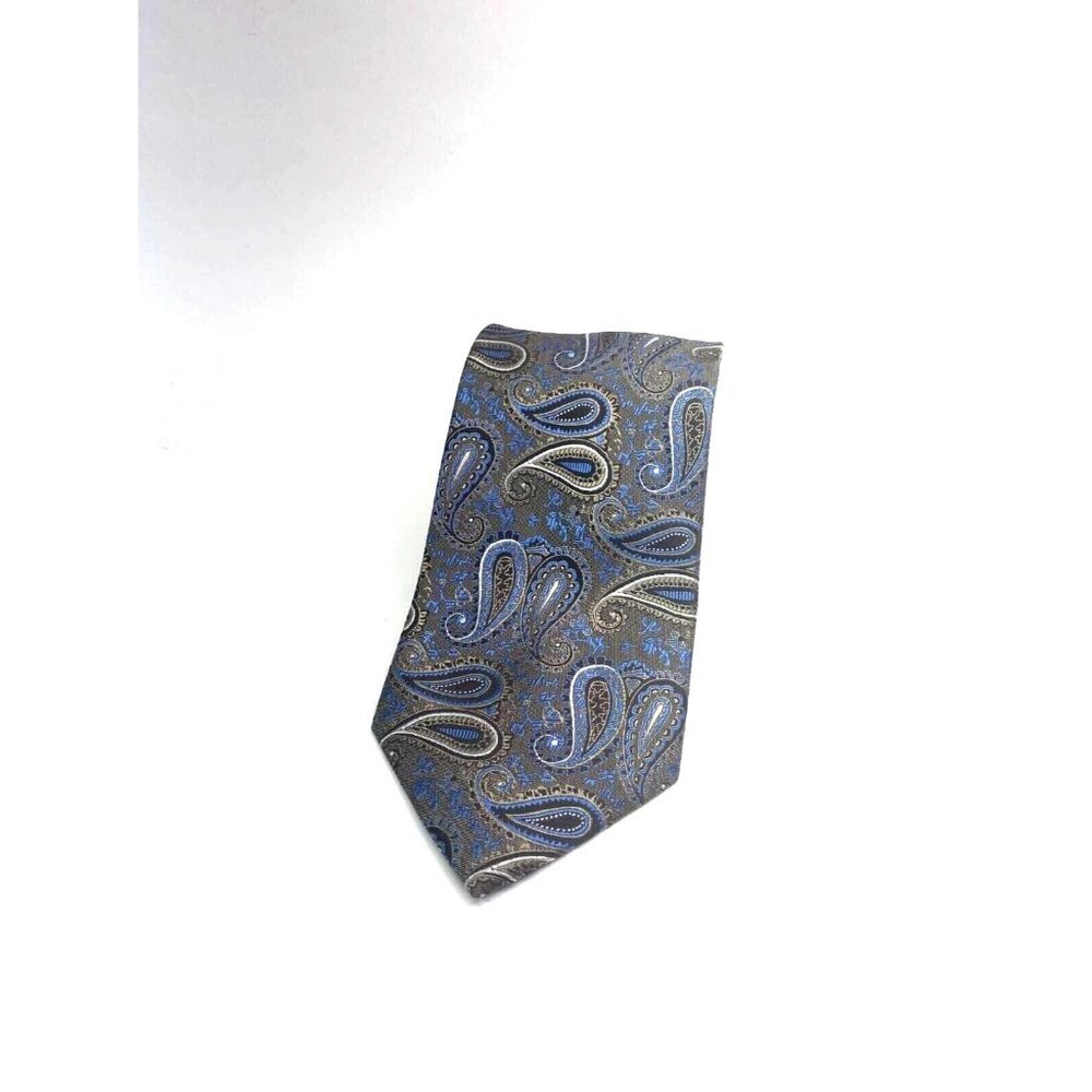 Pronto Uomo Mens Tie Necktie Blue Paisley 100% Silk Tied Standard Classic Short